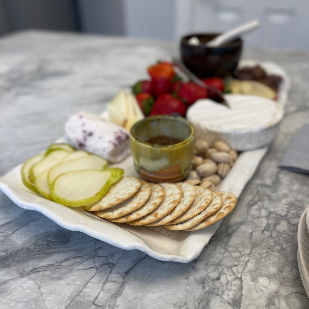 Ceramic Serving Tray - White Wood Texture