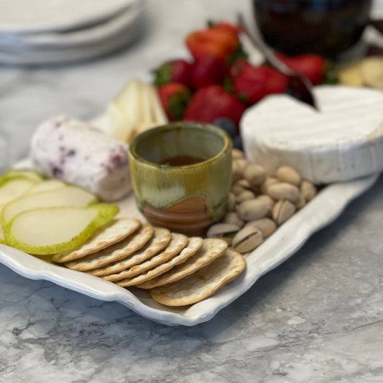 Ceramic Serving Tray - White Wood Texture