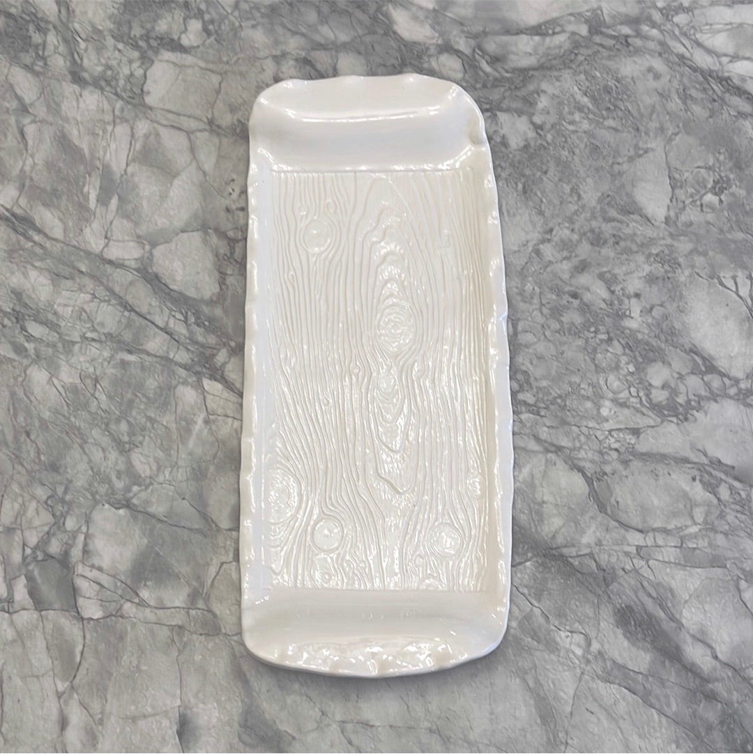 Ceramic Serving Tray - White Wood Texture