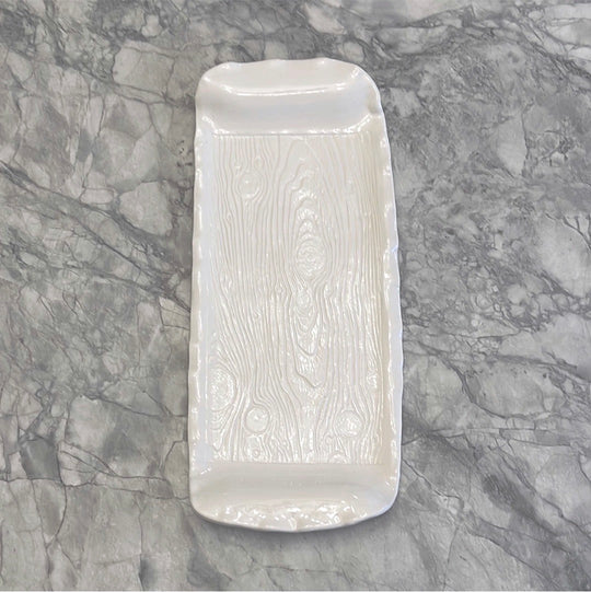 Ceramic Serving Tray - White Wood Texture