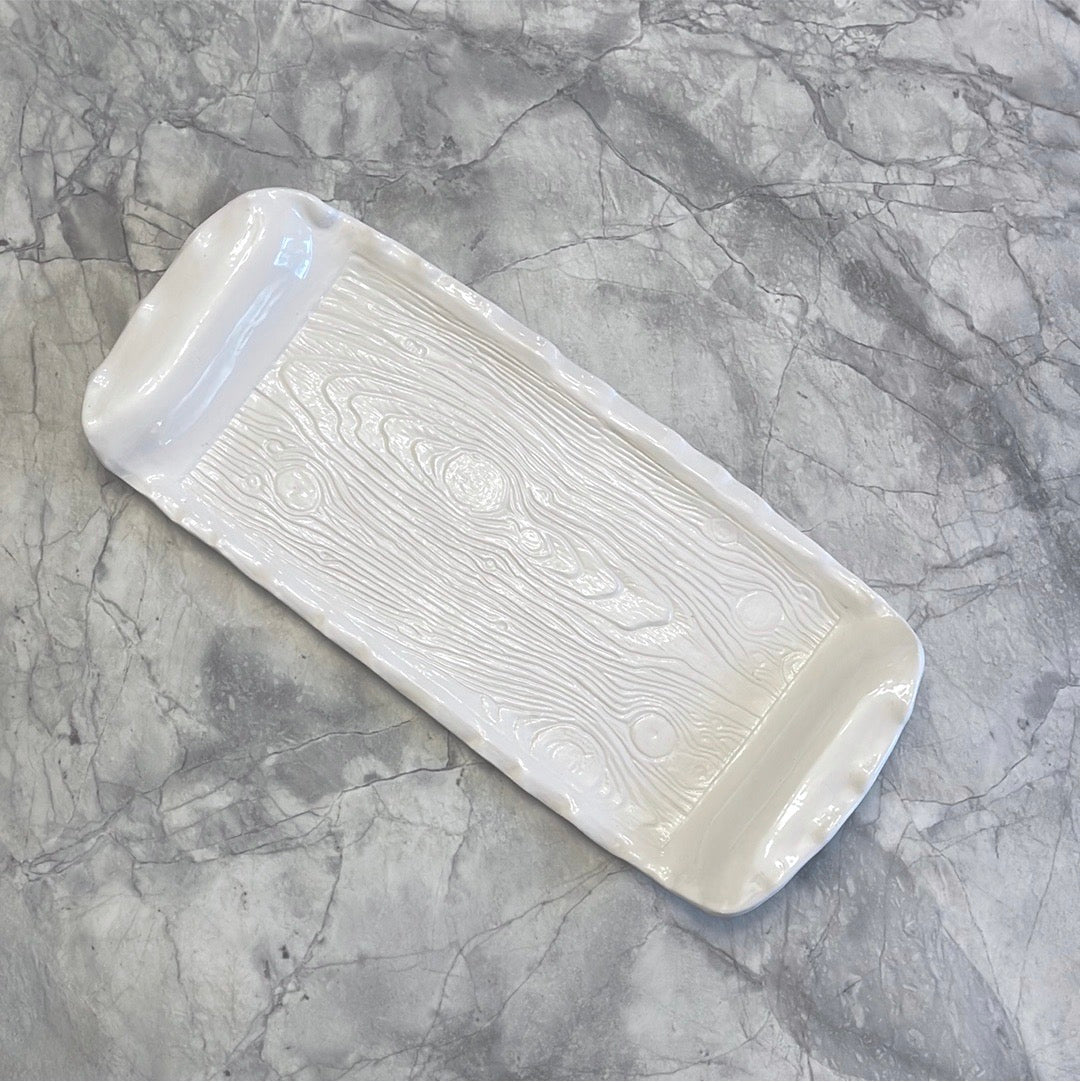 Ceramic Serving Tray - White Wood Texture