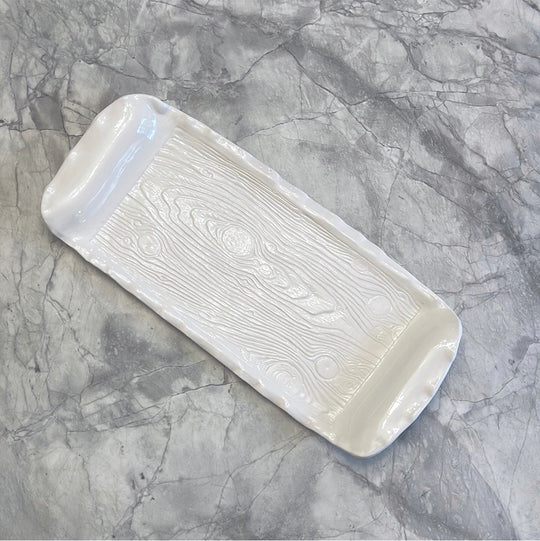 Ceramic Serving Tray - White Wood Texture