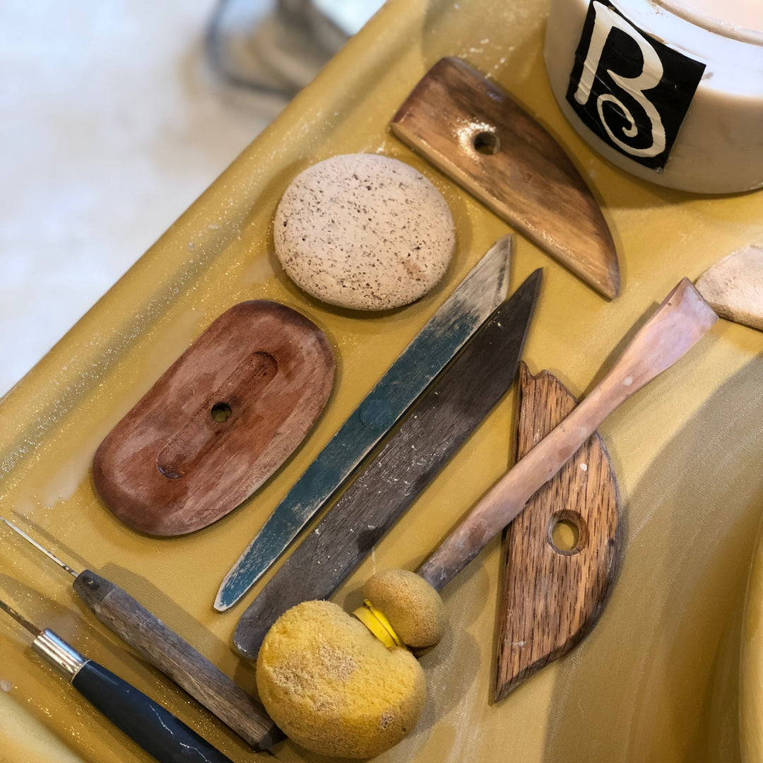 Pottery Tools Next to Potter's Wheel | Meghan Bergman Ceramics