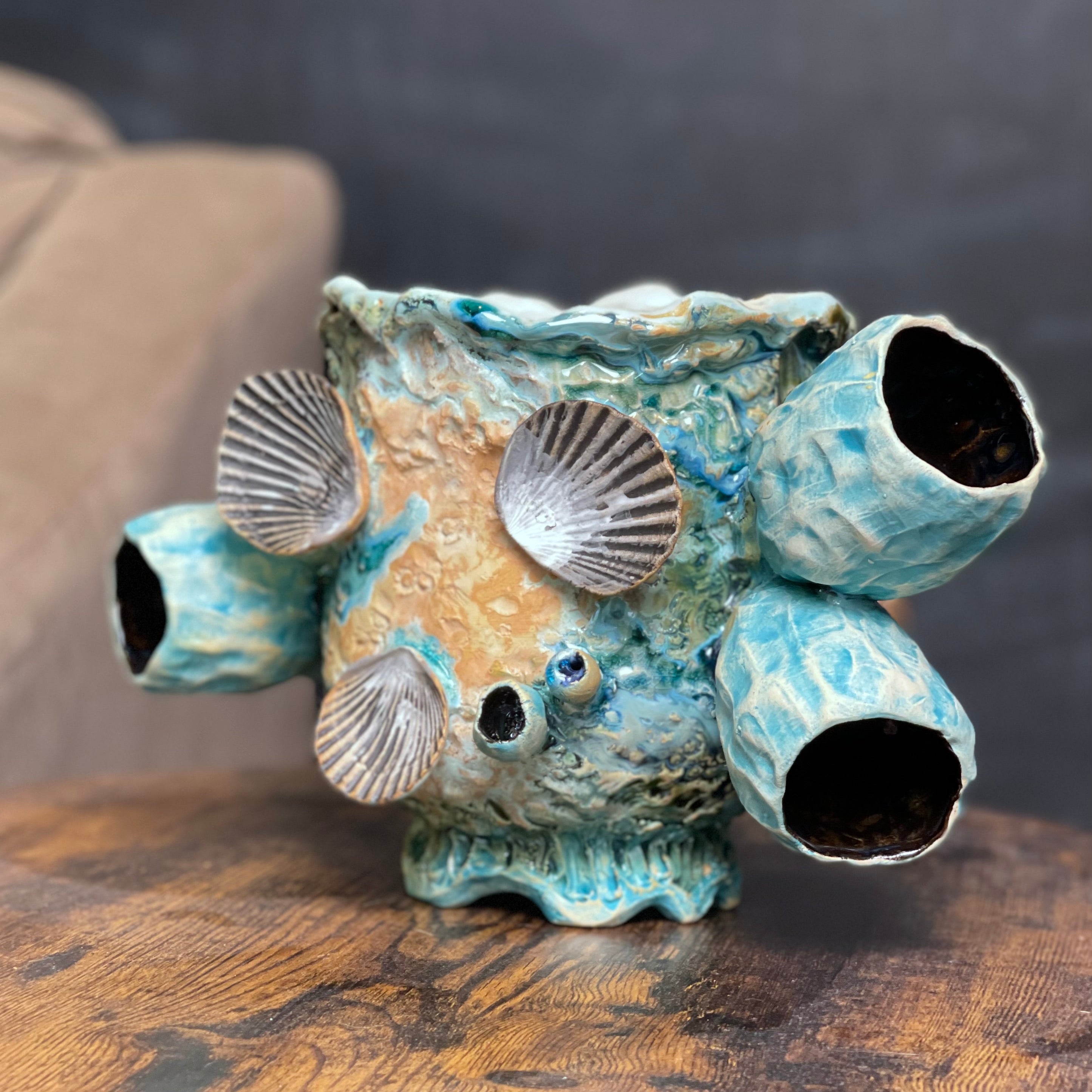 Ceramic Centerpiece Bowl / Planter Pot | Sea Foam Green Barnacle