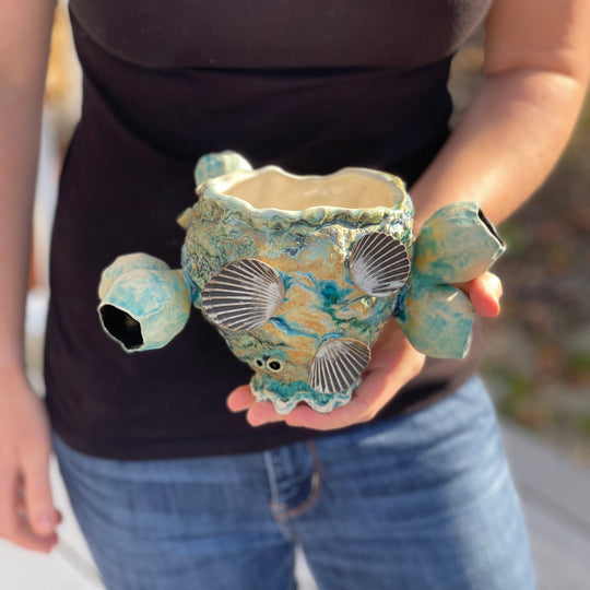 Handmade Ceramic Barnacle Cup | Sea Foam Green | Ocean Pottery | Meghan Bergman Ceramics