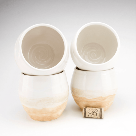 Ceramic Wine Cup 12 oz | (Set of 4) Stemless Wine Glasses - White Sand - Meghan Bergman Ceramics