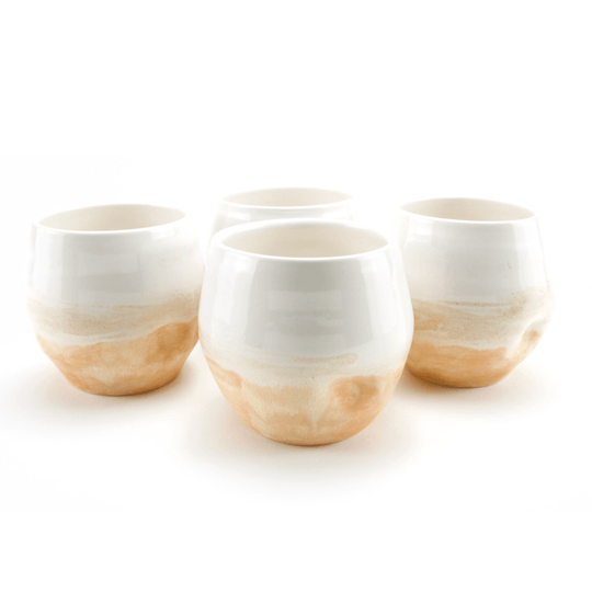 Ceramic Wine Cup 12 oz | (Set of 4) Stemless Wine Glasses - White Sand - Meghan Bergman Ceramics