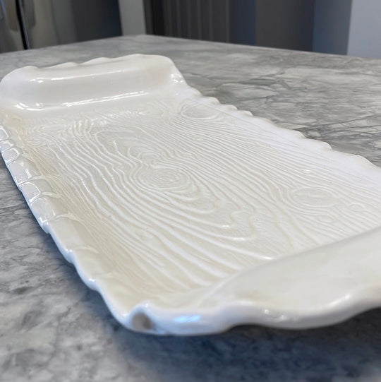 Ceramic Serving Tray - White Wood Texture